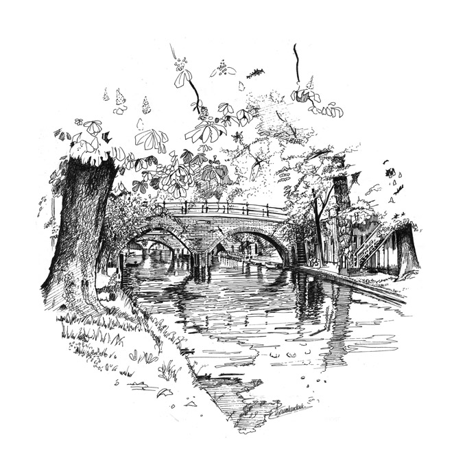 pentekening weesbrug urecht door kees wennekendonk